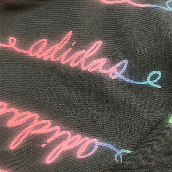 Adidas Girls Hoodie sweatshirt Size Large 14 Black words in different colors - Picture 7 of 8